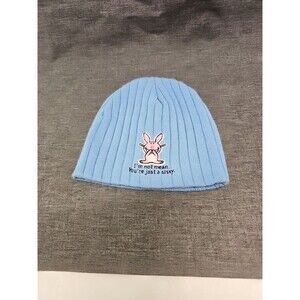 Jim Benton Happy Bunny Beanie Blue Knit “You're Just a Sissy” Acrylic Hat